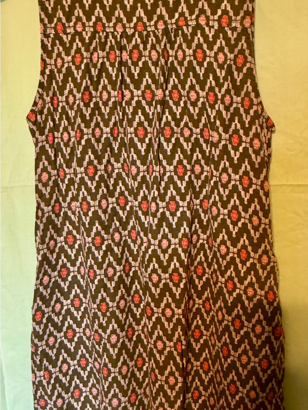 Sonoma Olive Green Sleeveless Printed Dress with Coral Accents - Picture 2 of 2